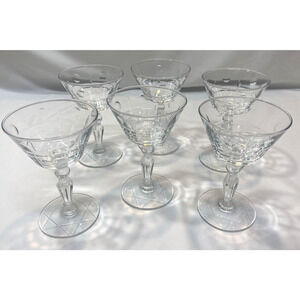 6 Rock Sharpe Wayne Cut Glass Champagne Coupe /Sherbet Glass 4.75 Tall